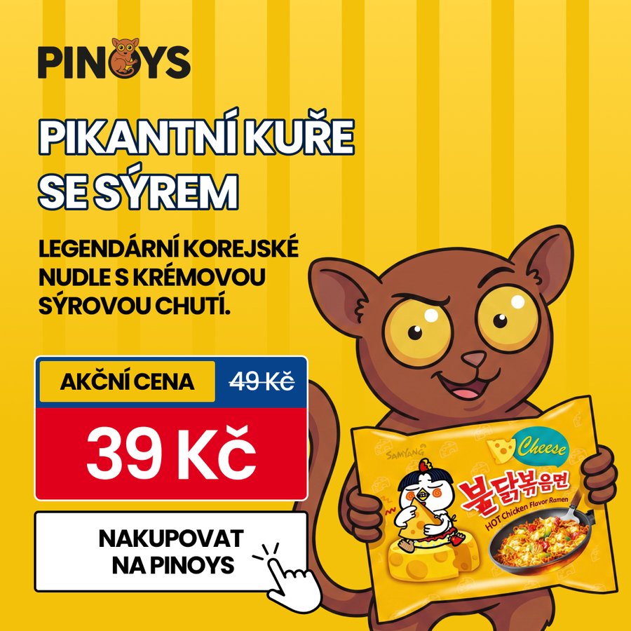 Samyang Cheese – akční kreativa „Pikantní kuře se sýrem“ za 39 Kč s maskotem Pinoys